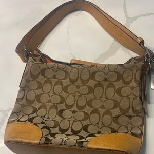 Coach Signature Brown and Tan Shoulder Bag